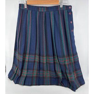 VTG Koret Womens Plaid Pleated Skirt 14 Petite Blue & Green Wool Blend Made In U